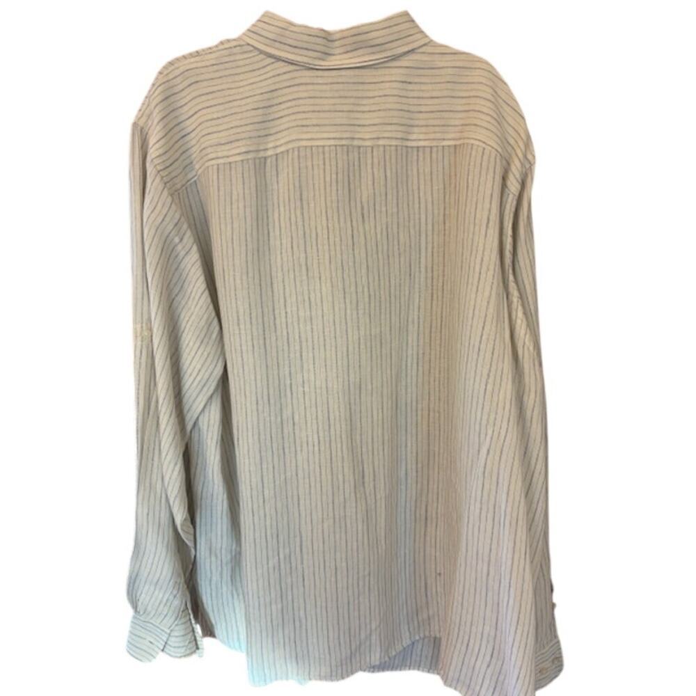 LAUREN Ralph Lauren Off White Blue Stripe 100% Linen Button Up Blouse Size 2X - Picture 5 of 8